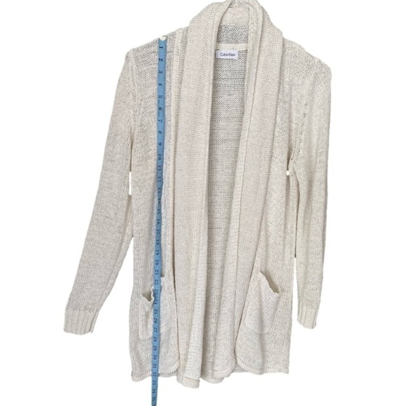 CALVIN KLEIN Cardigan Drape Open Front Pockets Creamy White Knit Women - Picture 6 of 11